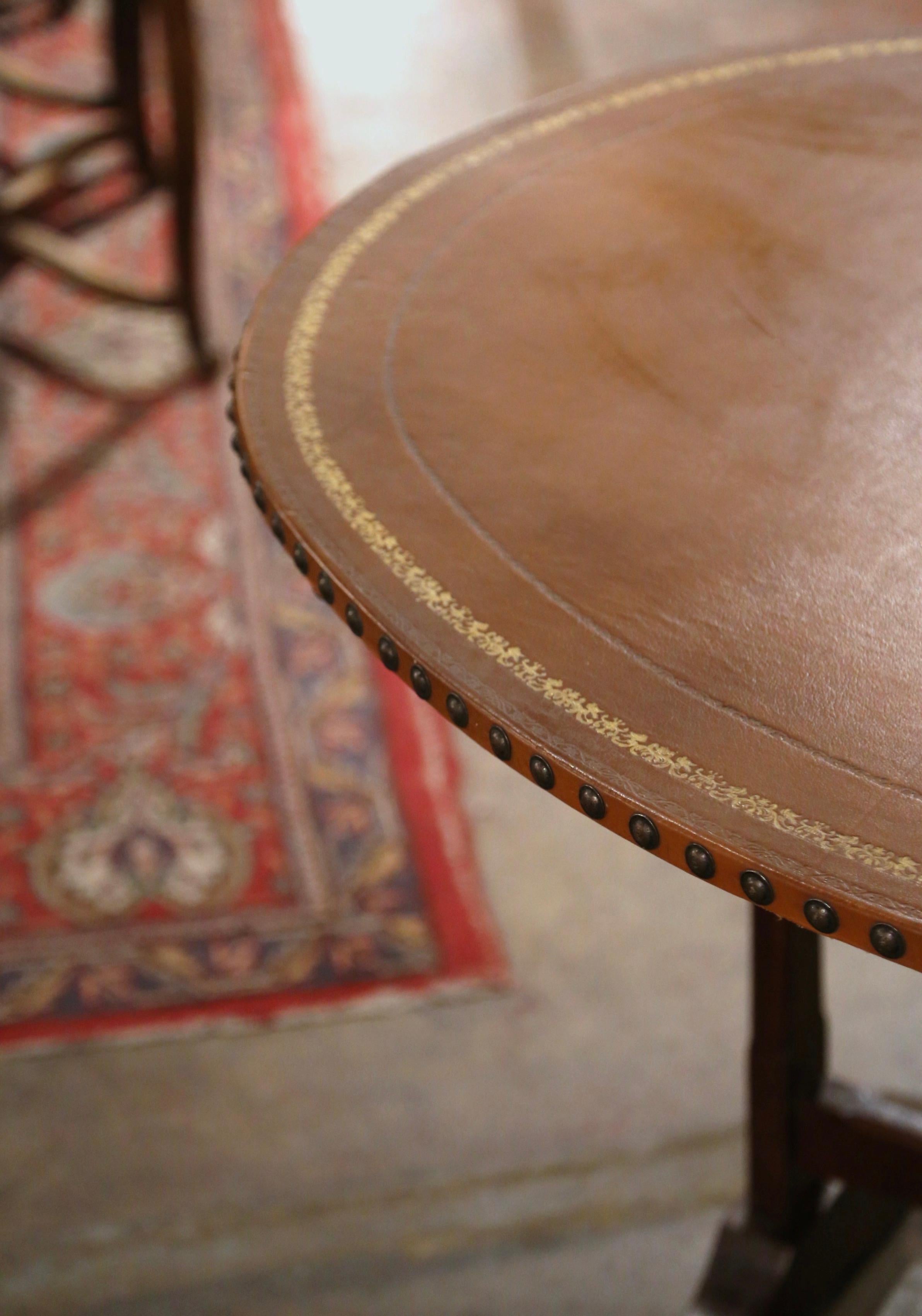 19th Century French Leather Top Carved Walnut Tilt-Top Wine Tasting Table 4