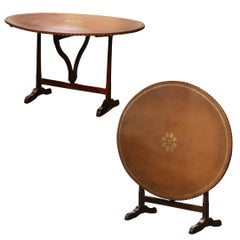 19th Century French Leather Top Carved Walnut Tilt-Top Wine Tasting Table
