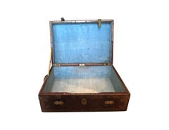 19th Century French Leather Trunk with Gold Detail
