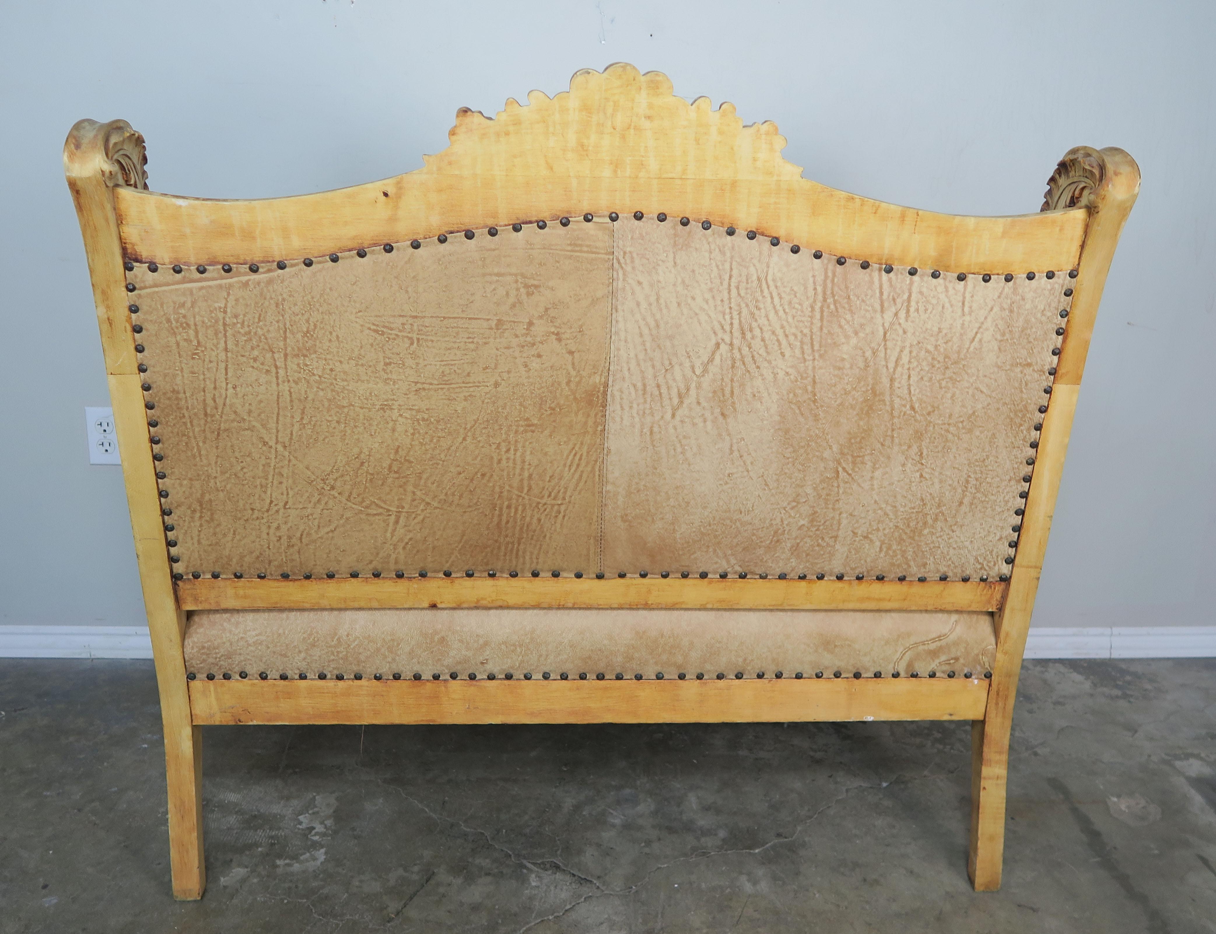 19th Century French Leather Upholstered Bench 6