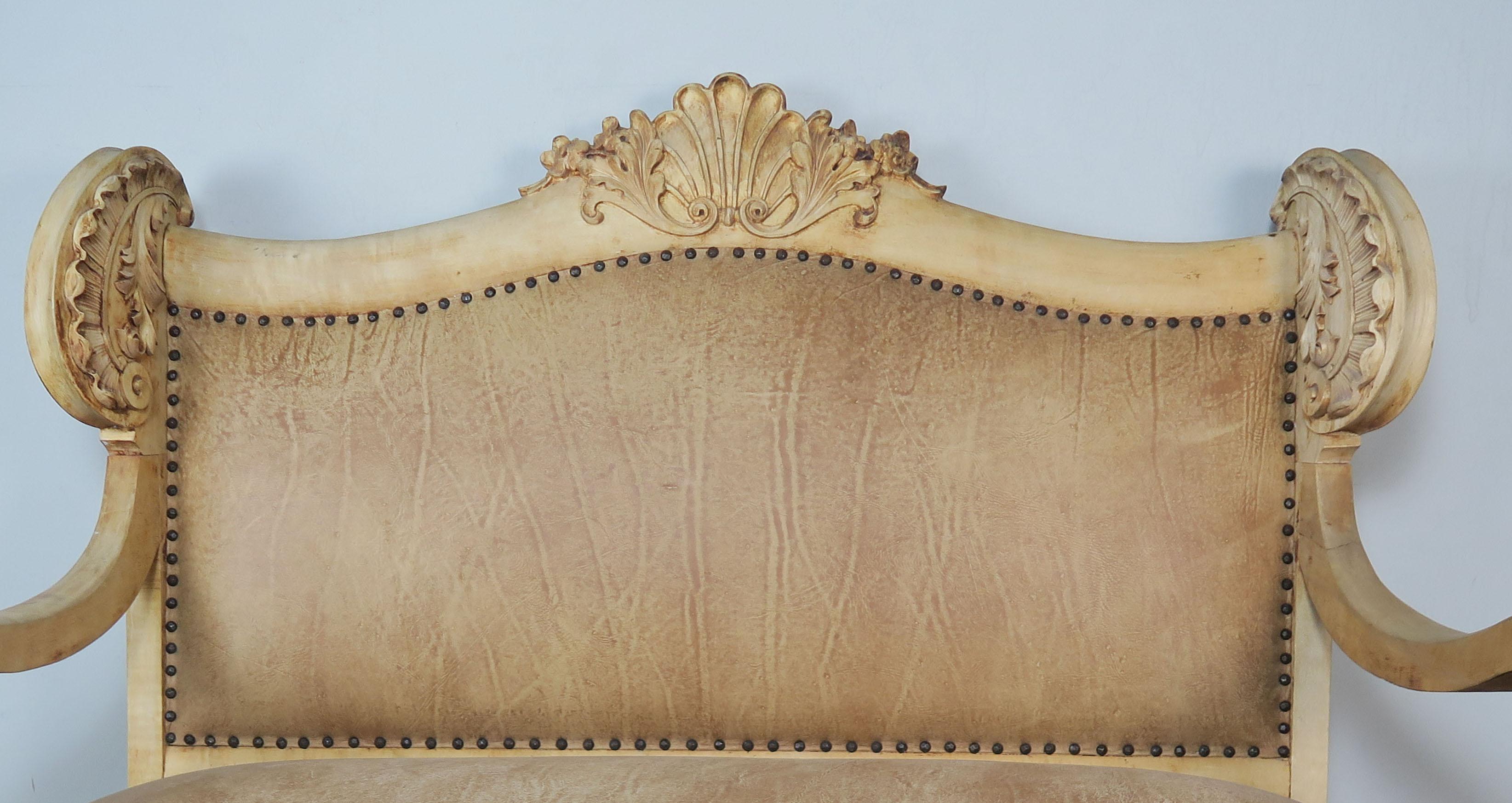 Walnut 19th Century French Leather Upholstered Bench