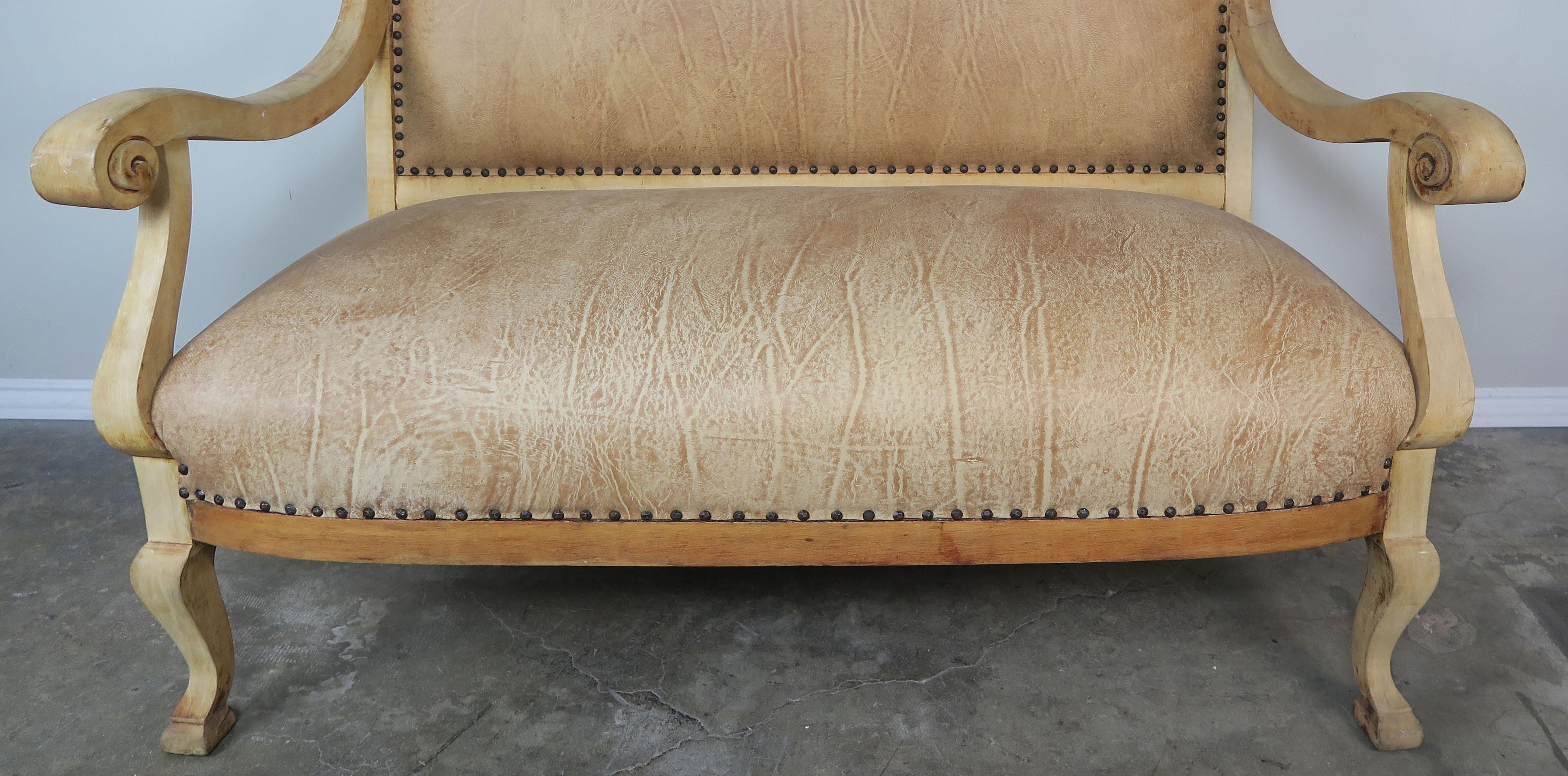 19th Century French Leather Upholstered Bench 1