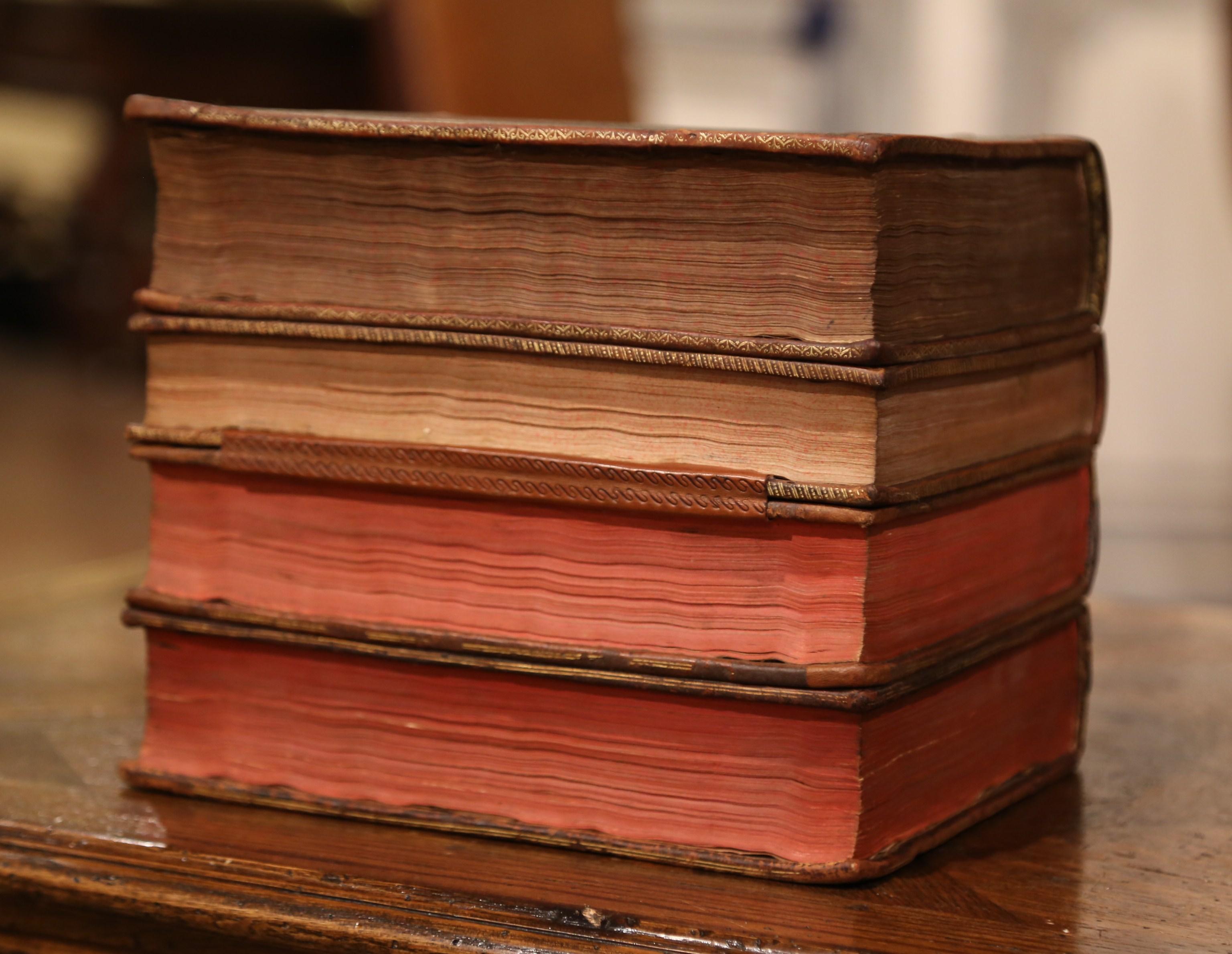 19th Century French Leather-Bound Book Liquor Box with 8 Shot Glasses and Carafe 7