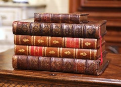 19th Century French Leatherbound Book Liquor Box with Shot Glasses and Carafe