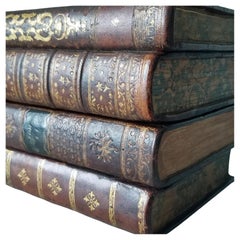 19th Century French Leatherbound Book Tantalus with Shot Glasses and Decanters