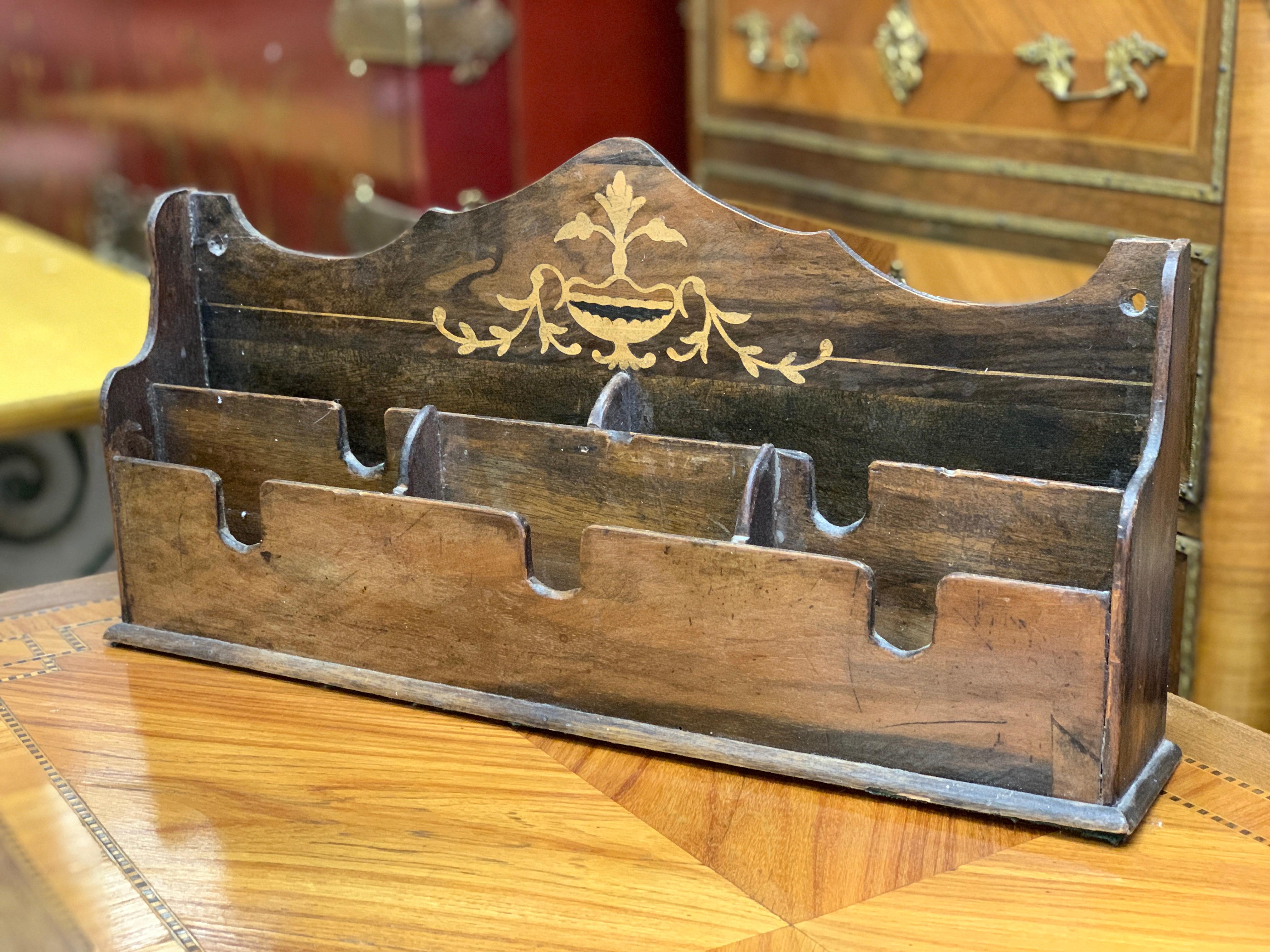 19th Century French Letter Holder in Palisander with Frieze Inlay For Sale 3