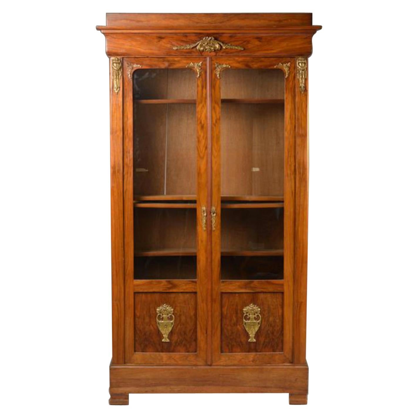 19th Century French Library Vitrine in Mahogany with Bronze Ornamentation For Sale