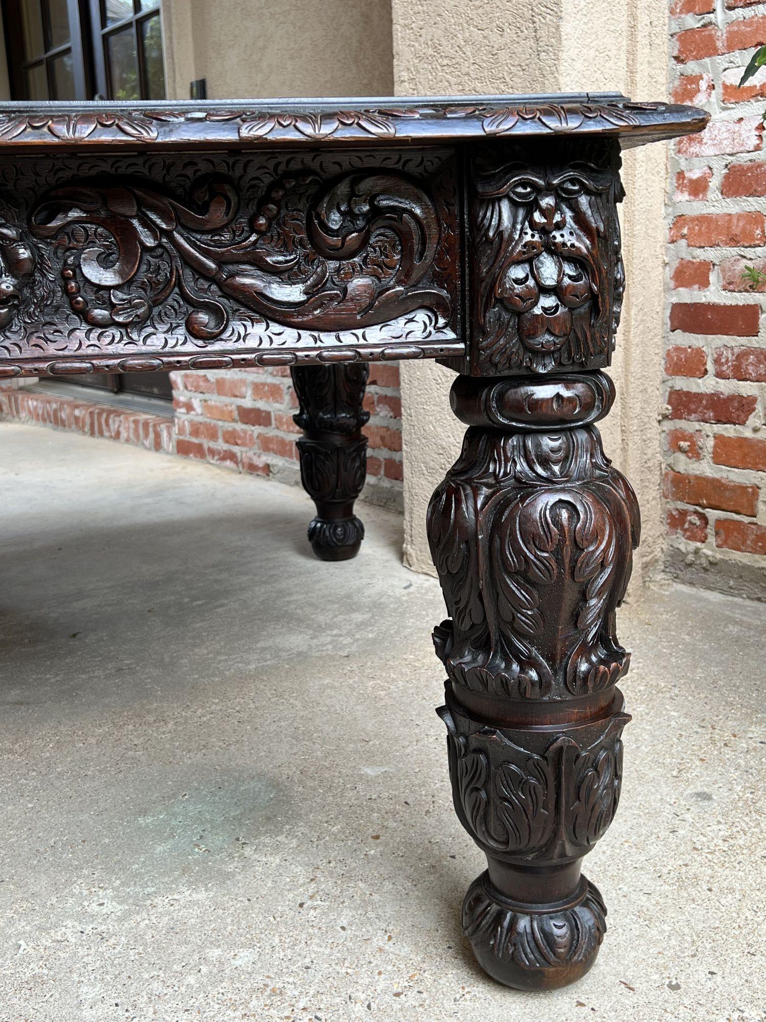 Antique French DIning Table Library Desk Renaissance Carved Oak Baroque c1880 For Sale 12