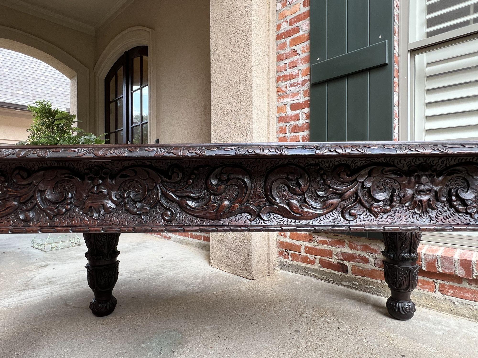 Antique French DIning Table Library Desk Renaissance Carved Oak Baroque c1880 For Sale 14