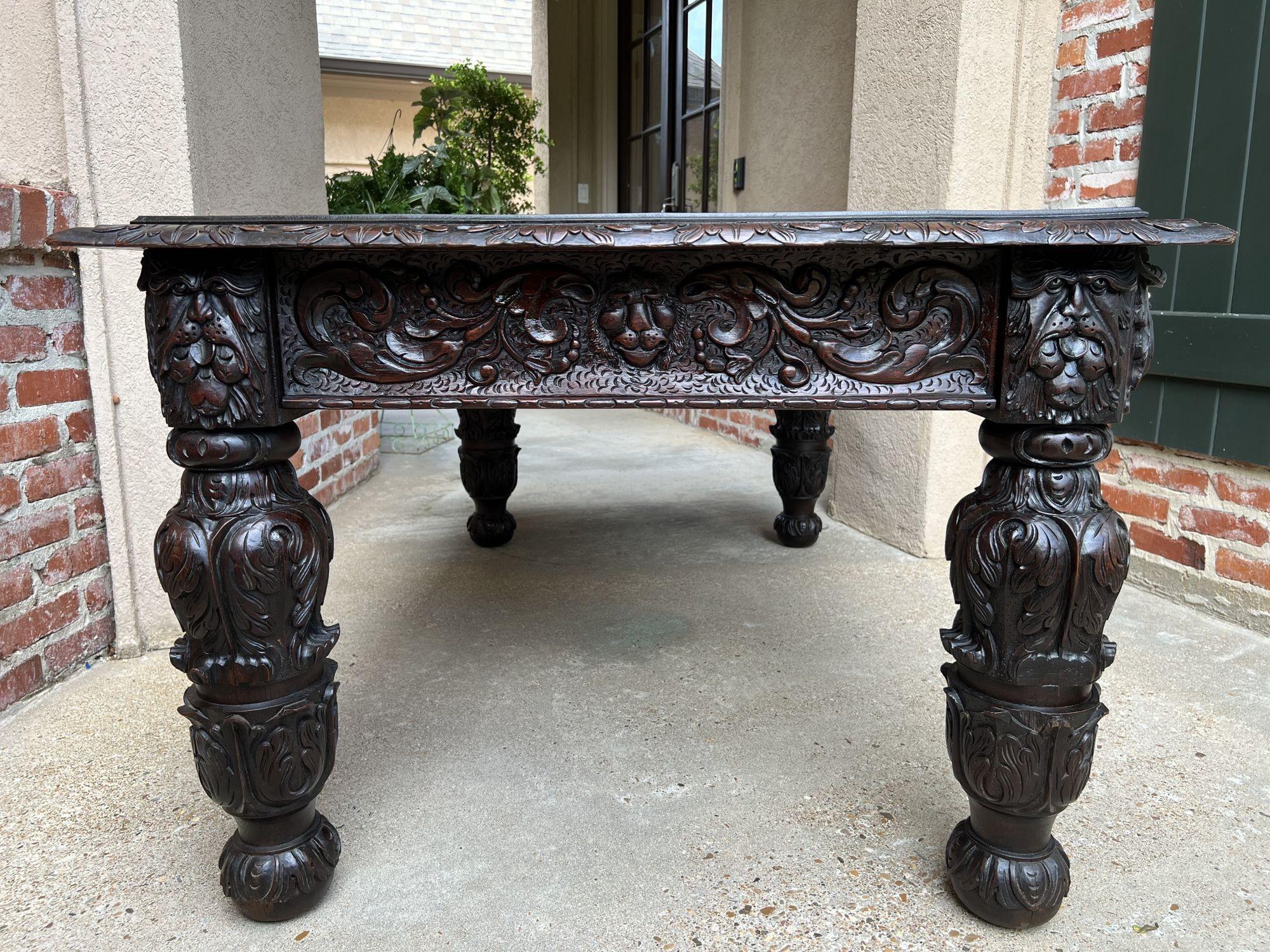 Antique French DIning Table Library Desk Renaissance Carved Oak Baroque c1880 For Sale 4