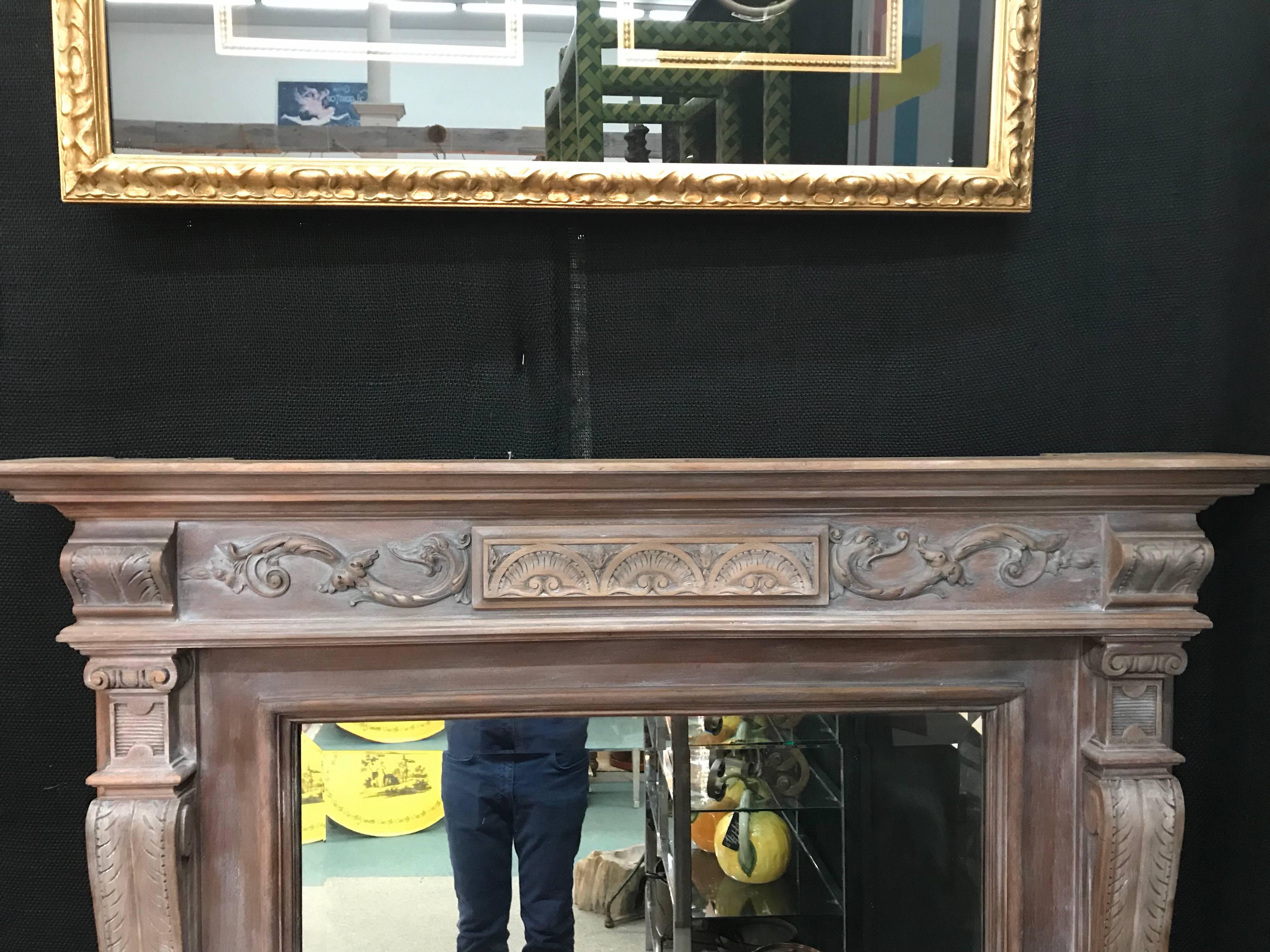 19th Century, French Limed Wood Neoclassical Style Beveled Mirror For Sale 2