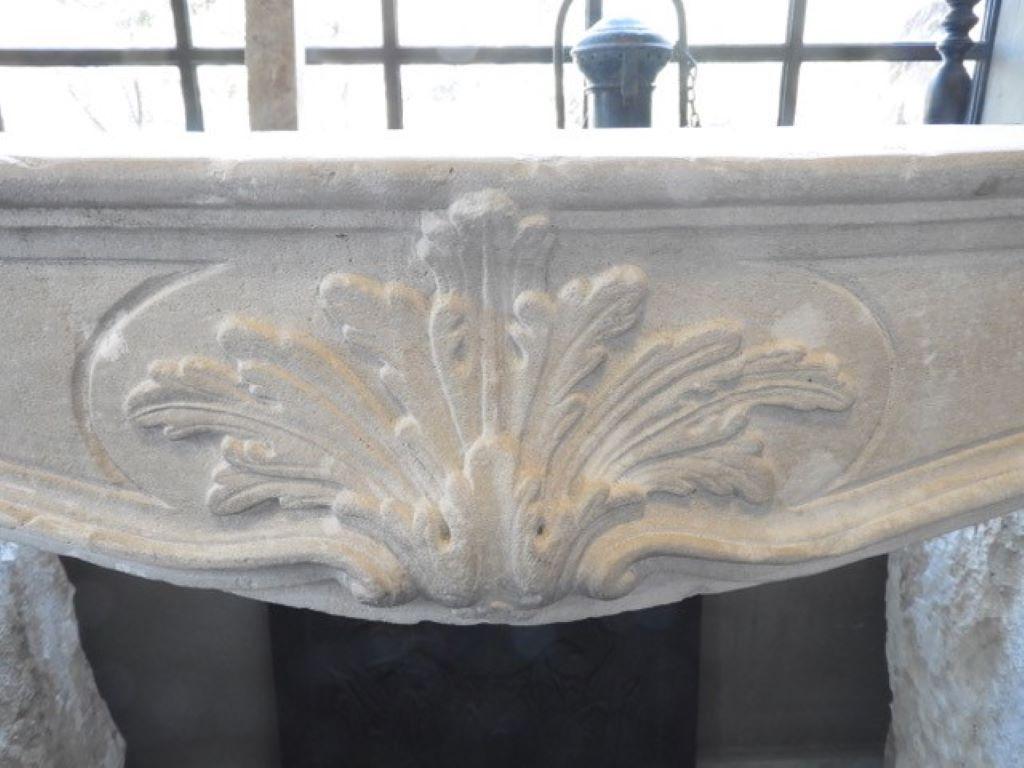 Carved 19th Century French Limestone Louis XV Fireplace Mantel For Sale