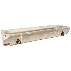 19th Century French Limestone Trough Basin with Iron Horse Tie Rings, Burgundy