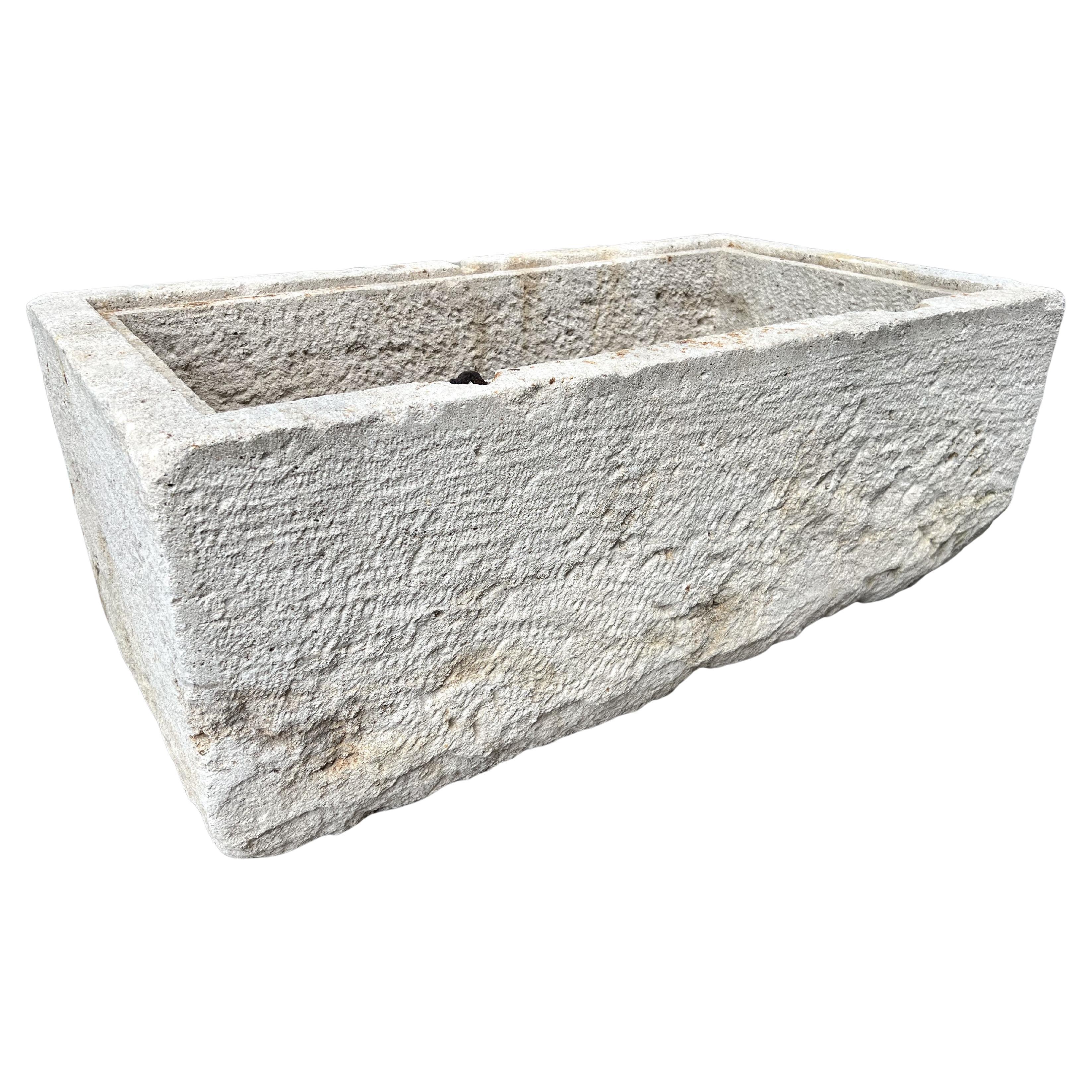 19th Century French Limestone Trough with Recessed Interior Molding