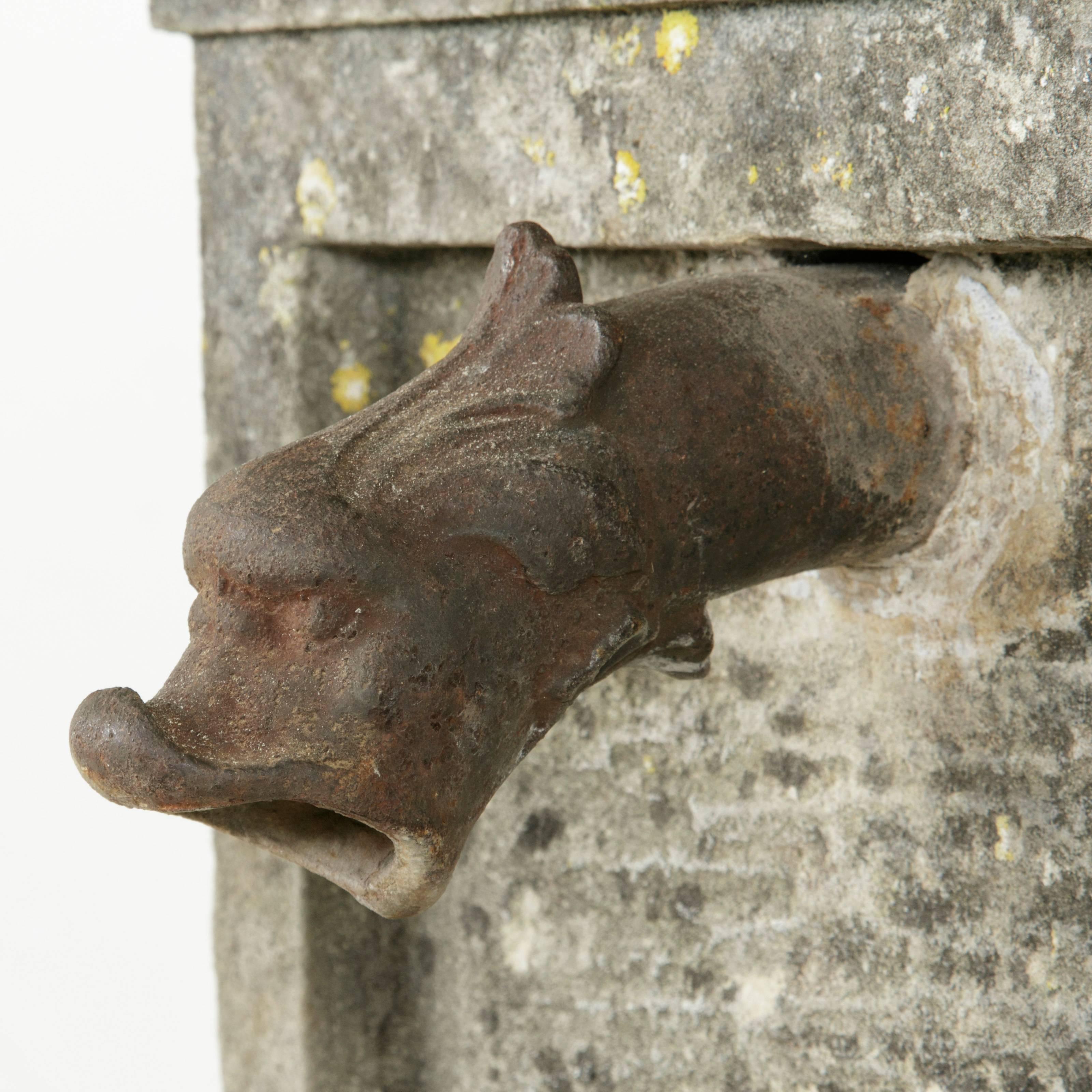 19th Century French Limestone Village Fountain with Iron Spout and Grate 6