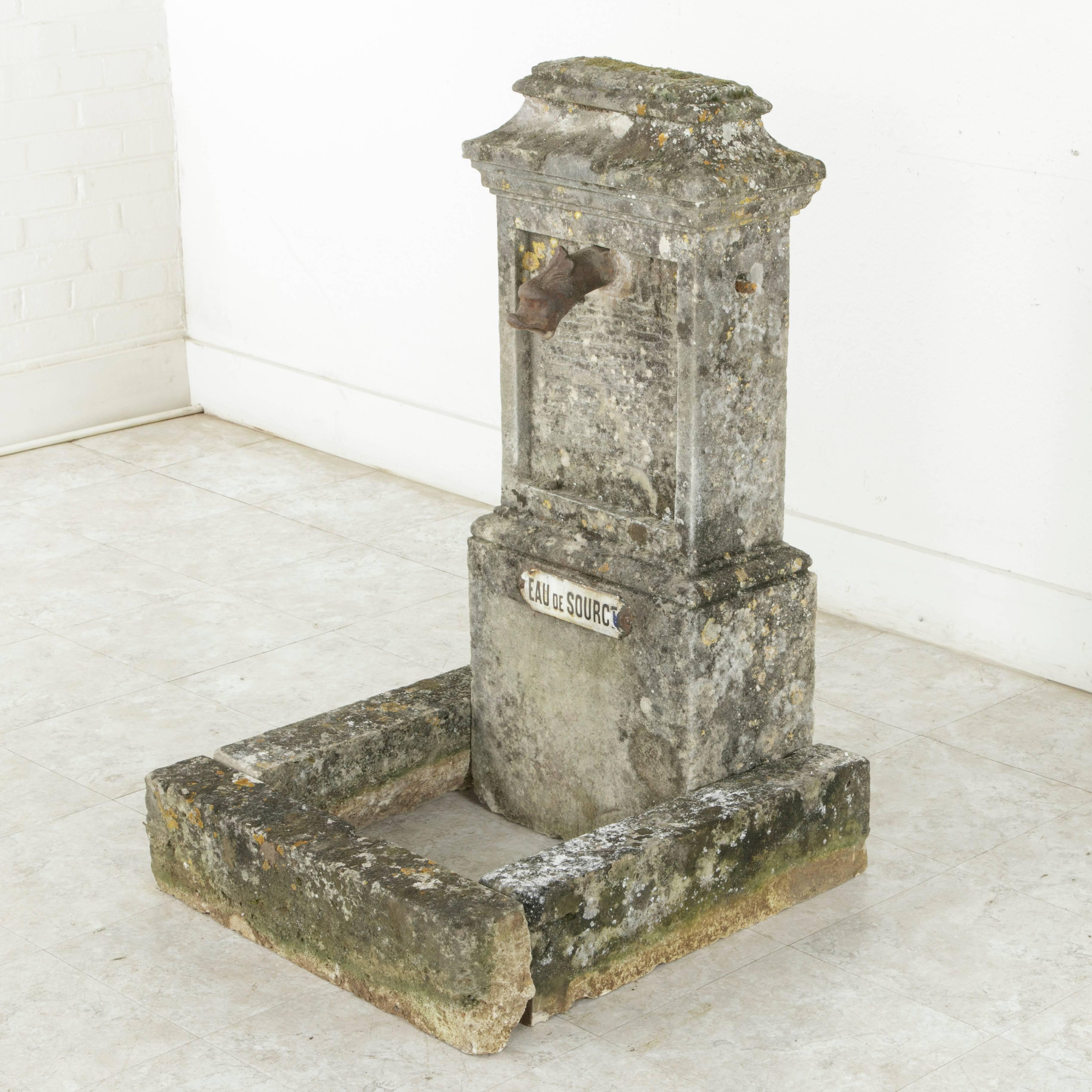 Enamel 19th Century French Limestone Village Fountain with Iron Spout and Grate