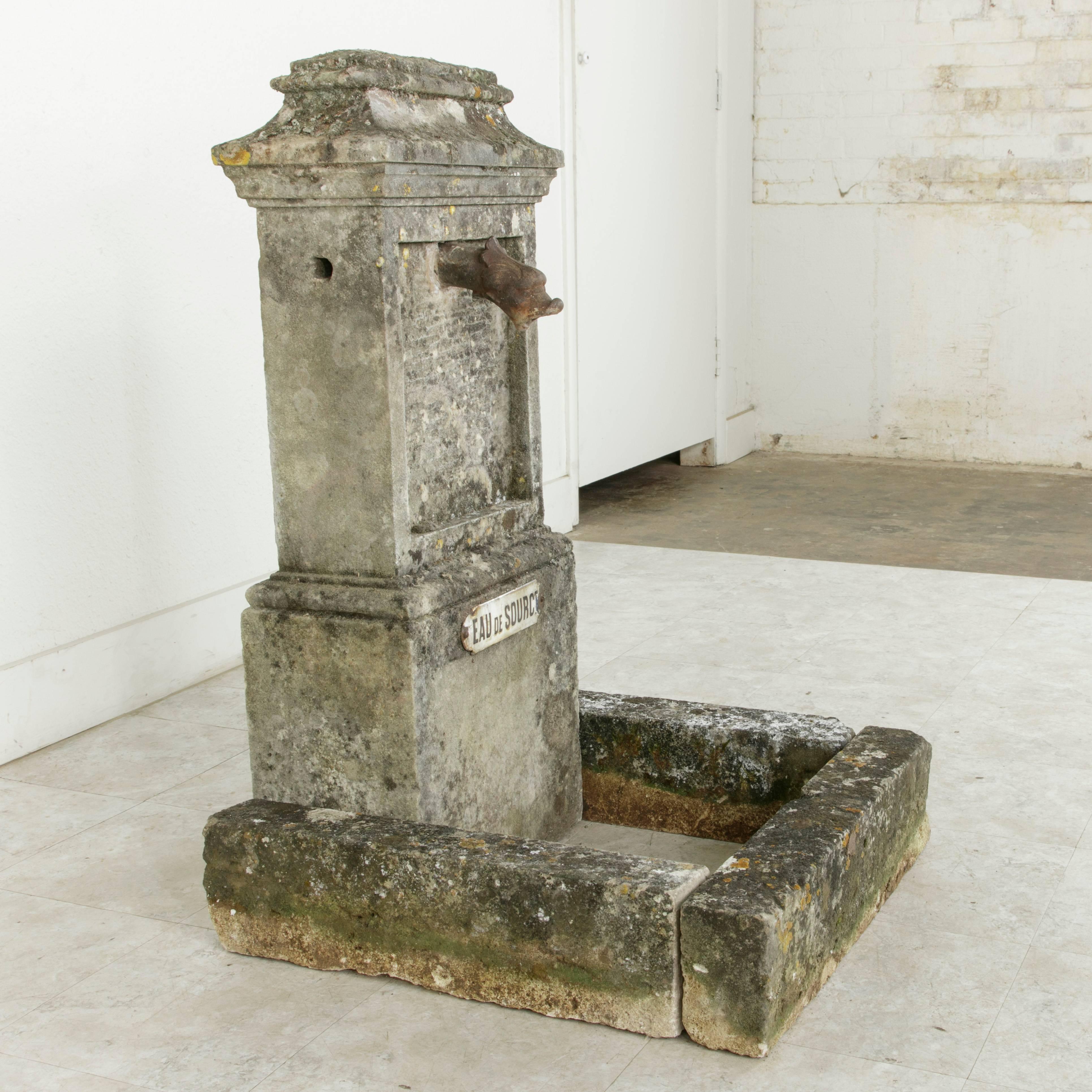 19th Century French Limestone Village Fountain with Iron Spout and Grate 2