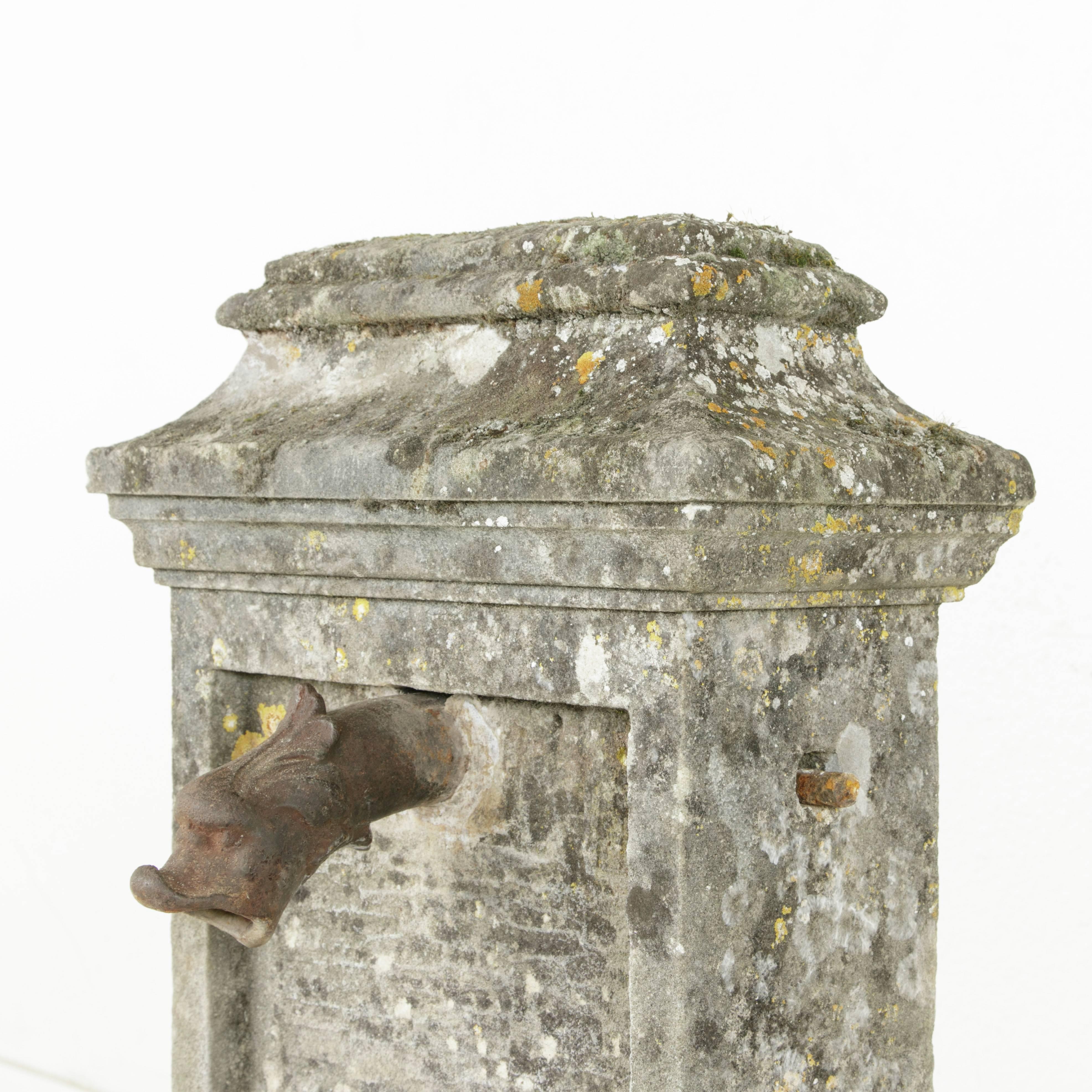 19th Century French Limestone Village Fountain with Iron Spout and Grate 4