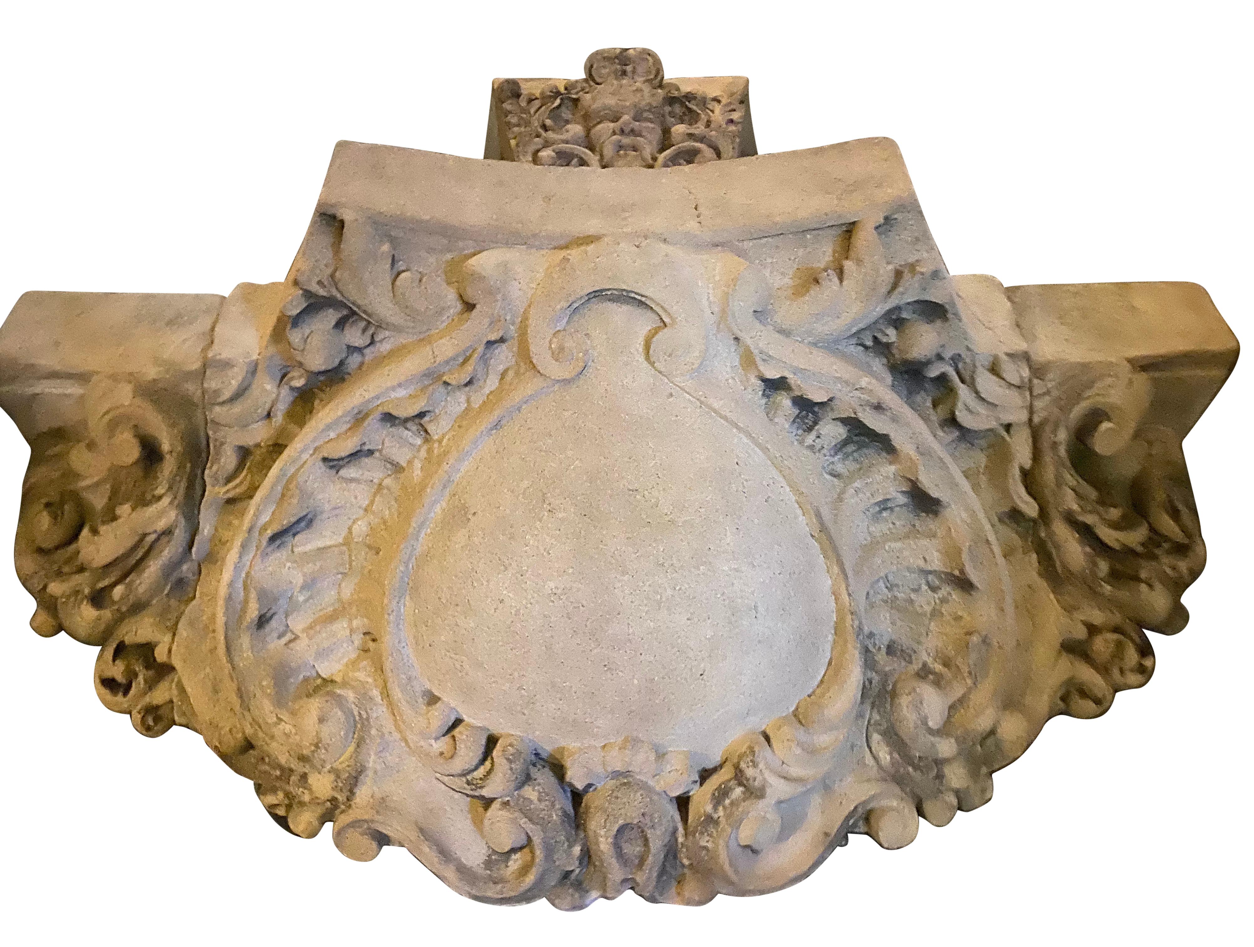 Hand-Carved 19th Century French Limestone Wall Fountain For Sale