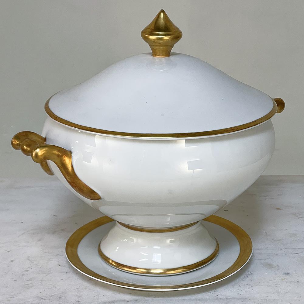 19th Century French Limoges Hand-Painted Covered Tureen with Platter For Sale 1