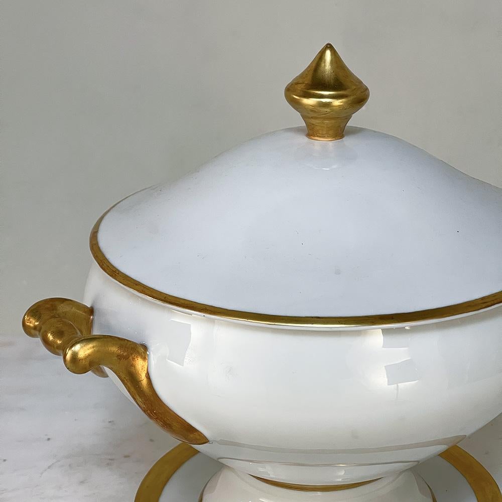 19th Century French Limoges Hand-Painted Covered Tureen with Platter For Sale 2