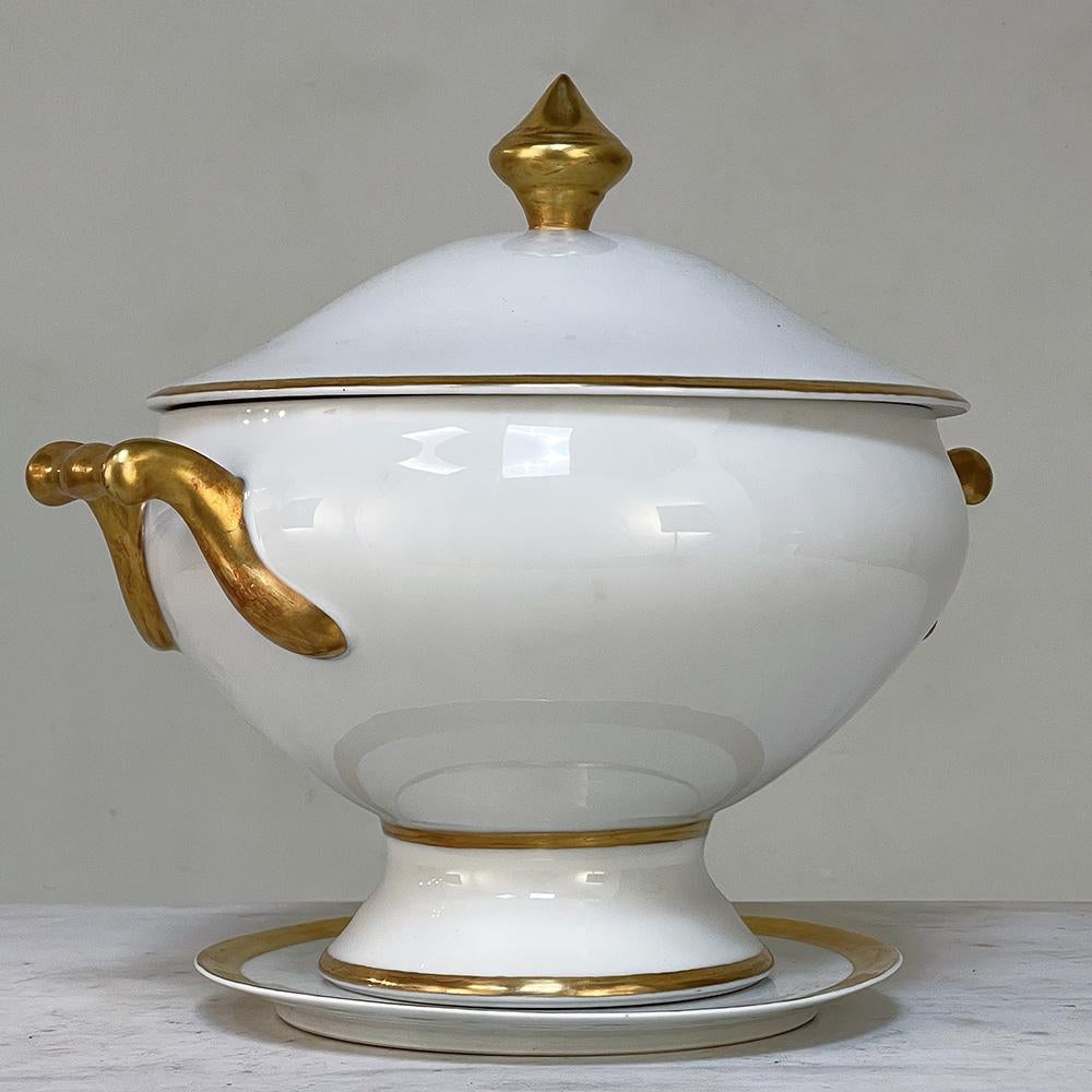 19th Century French Limoges Hand-Painted Covered Tureen with Platter For Sale 3