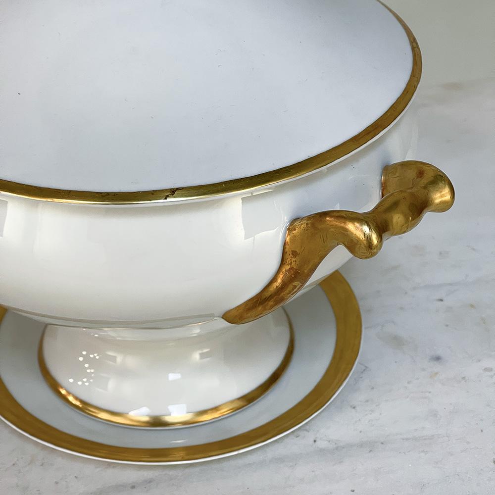 19th Century French Limoges Hand-Painted Covered Tureen with Platter For Sale 4