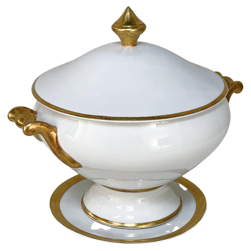 19th Century French Limoges Hand-Painted Covered Tureen with Platter For Sale