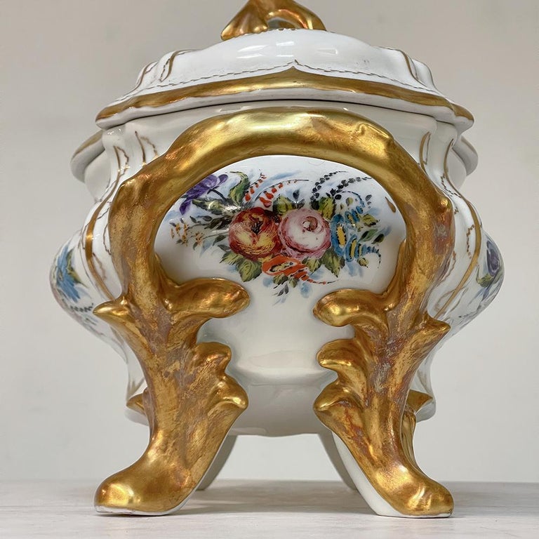 19th Century French Limoges HandPainted Tureen Centerpiece For Sale