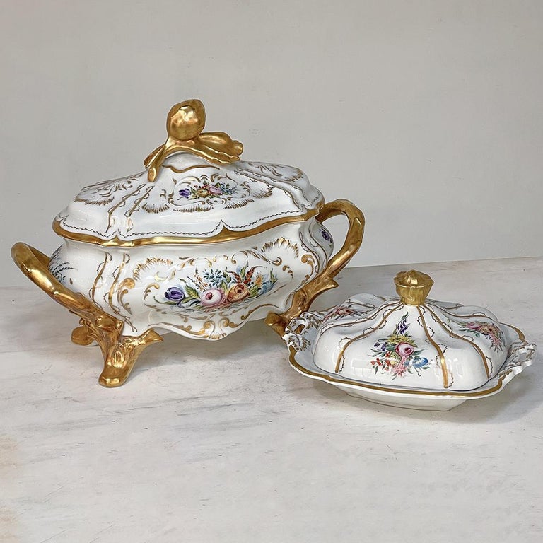 19th Century French Limoges HandPainted Tureen Centerpiece For Sale