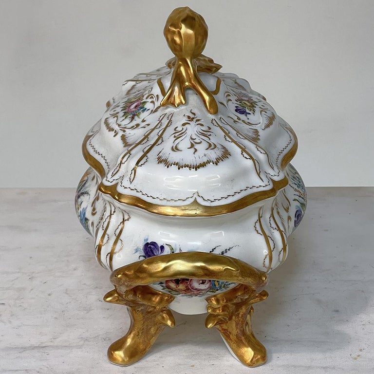 19th Century French Limoges HandPainted Tureen Centerpiece For Sale