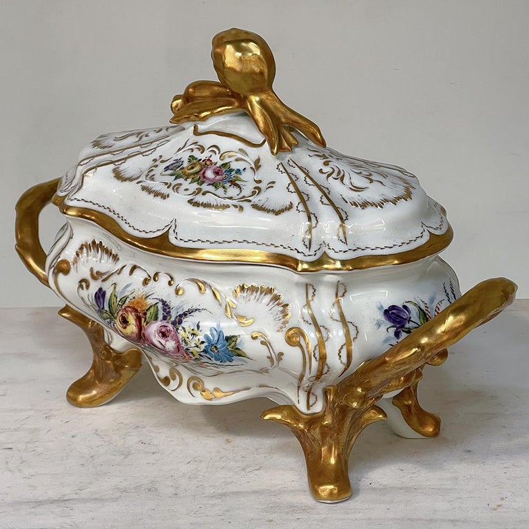 19th Century French Limoges HandPainted Tureen Centerpiece For Sale