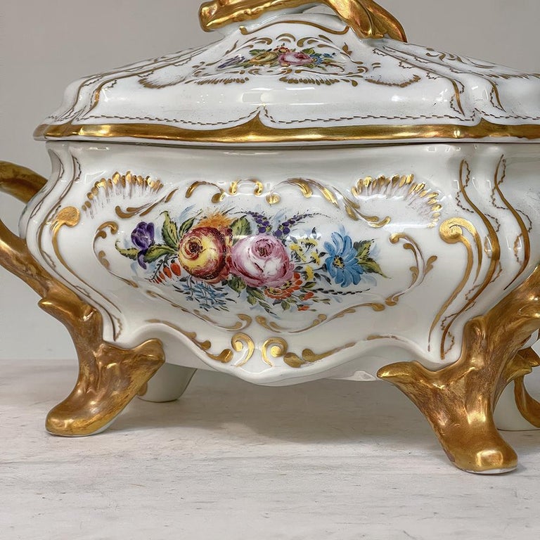 19th Century French Limoges HandPainted Tureen Centerpiece For Sale