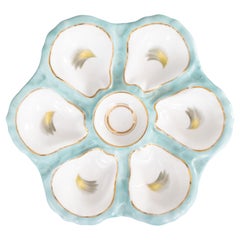 Assiette à huîtres du 19ème siècle en porcelaine turquoise de Limoges