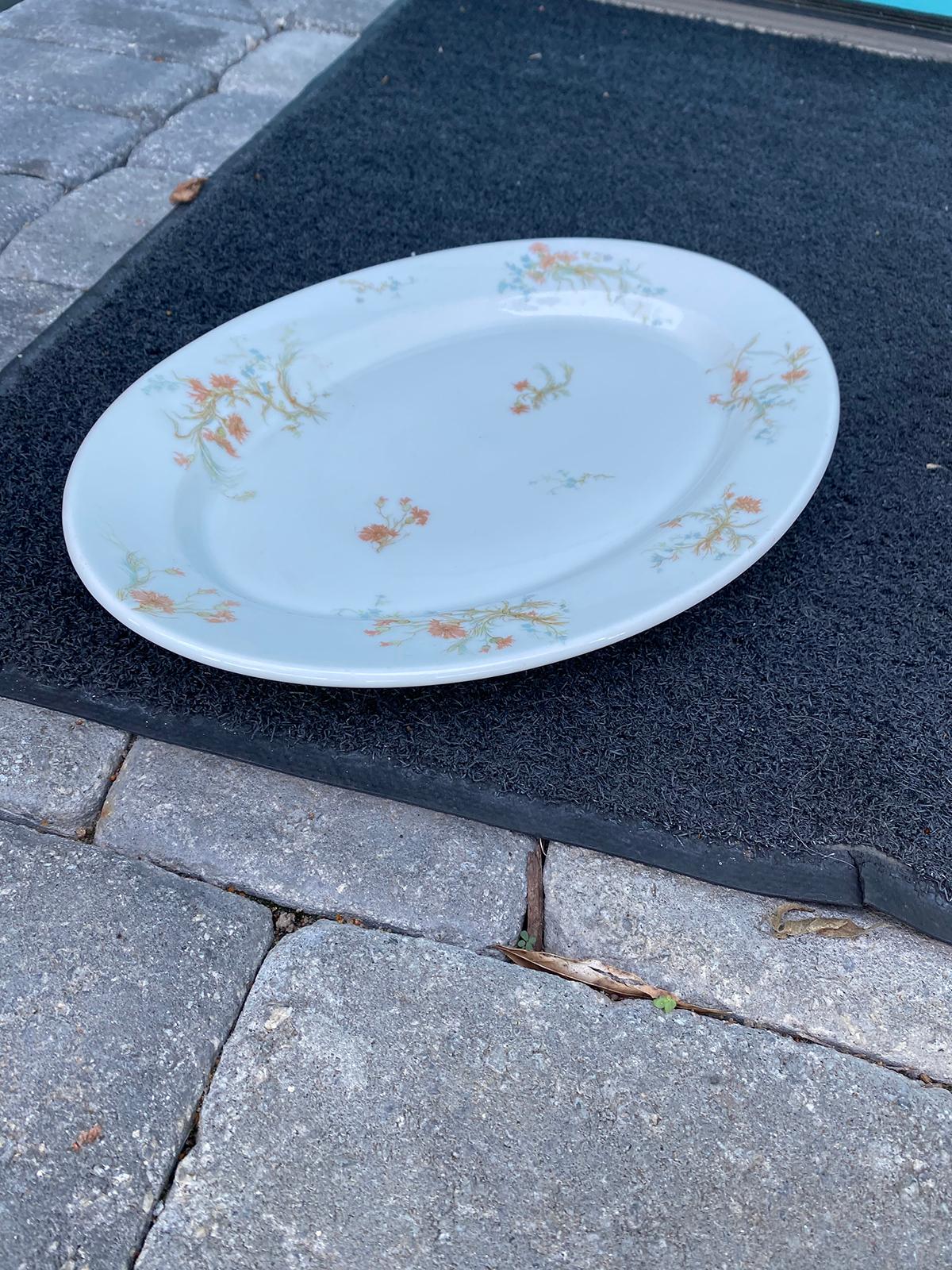 19th Century French Limoges White Porcelain Platter with Flowers, Marked For Sale 1