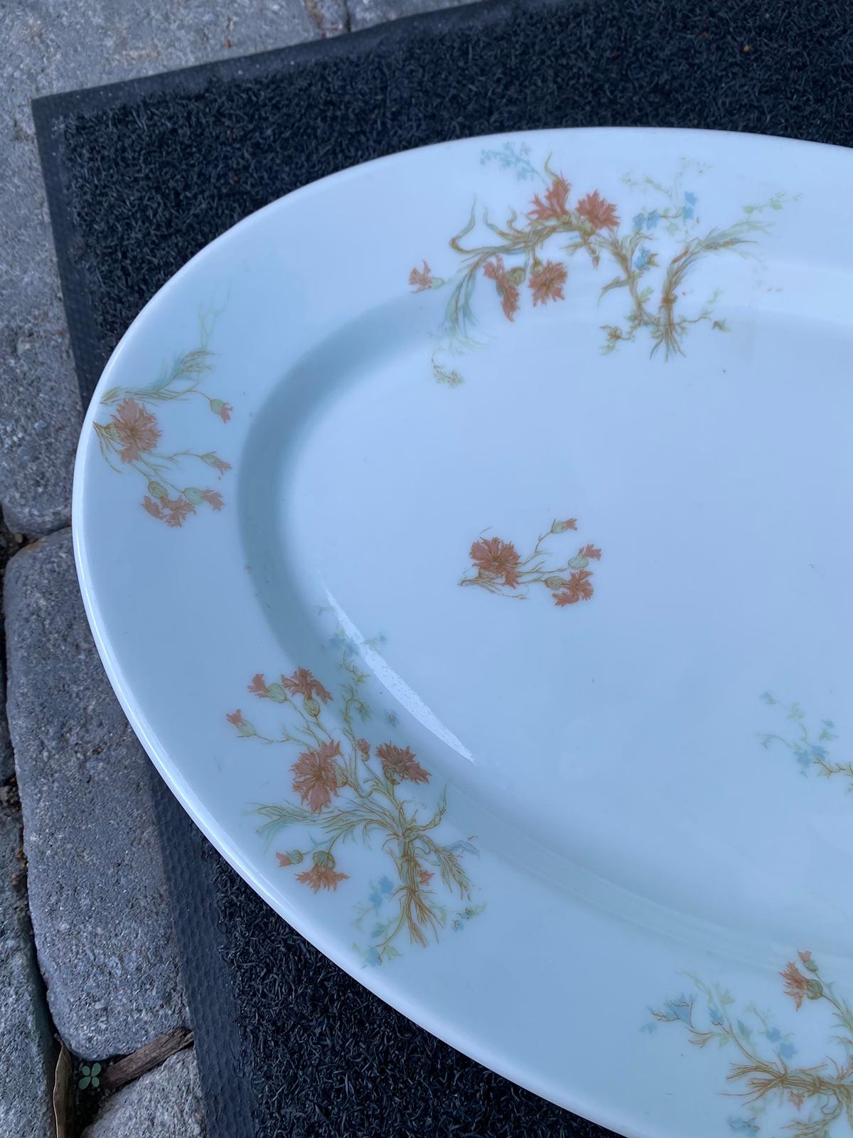 19th Century French Limoges White Porcelain Platter with Flowers, Marked For Sale 3