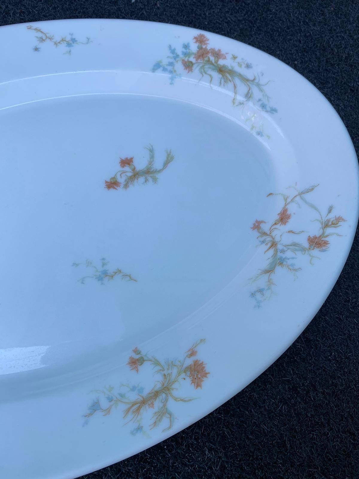19th Century French Limoges White Porcelain Platter with Flowers, Marked For Sale 4