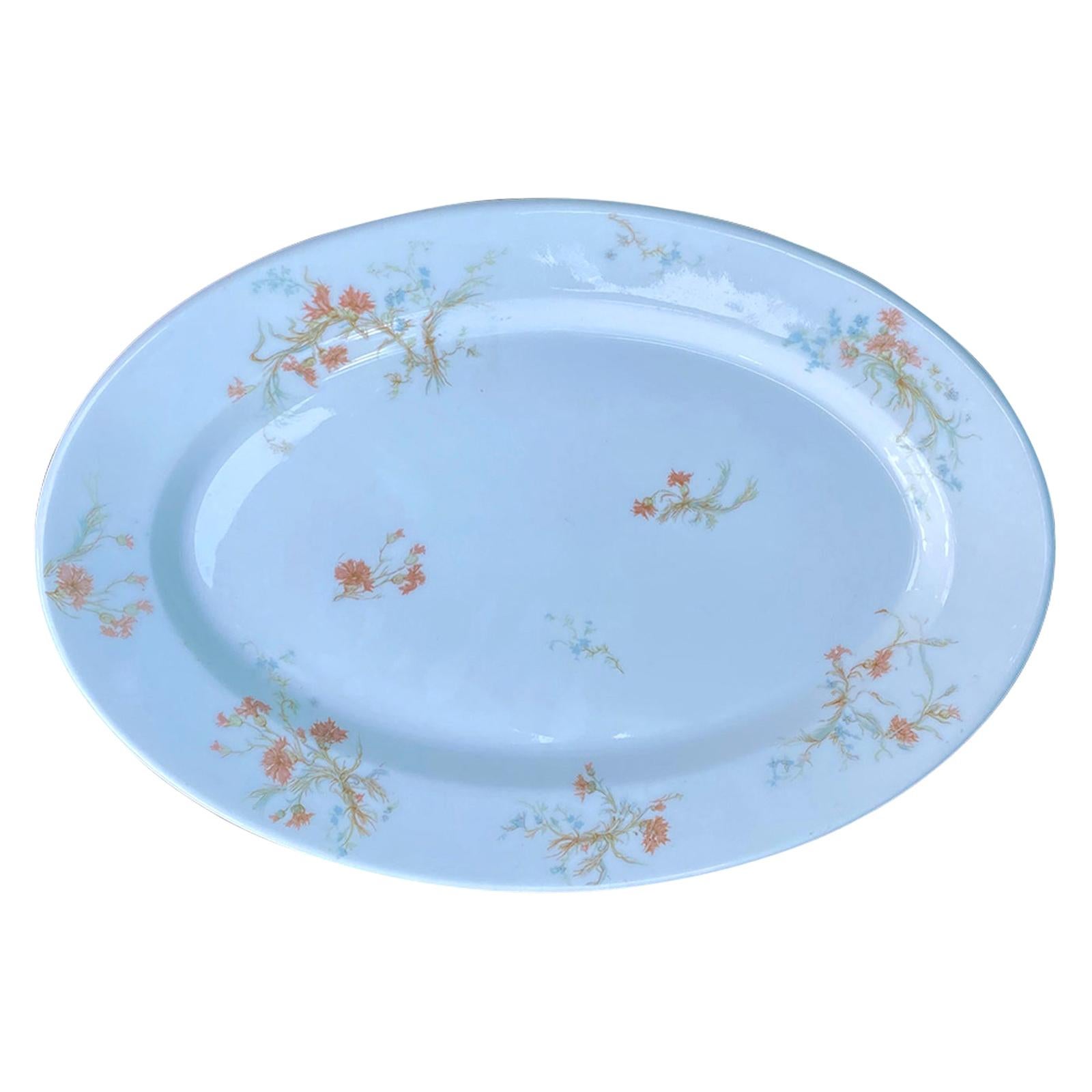 19th Century French Limoges White Porcelain Platter with Flowers, Marked For Sale