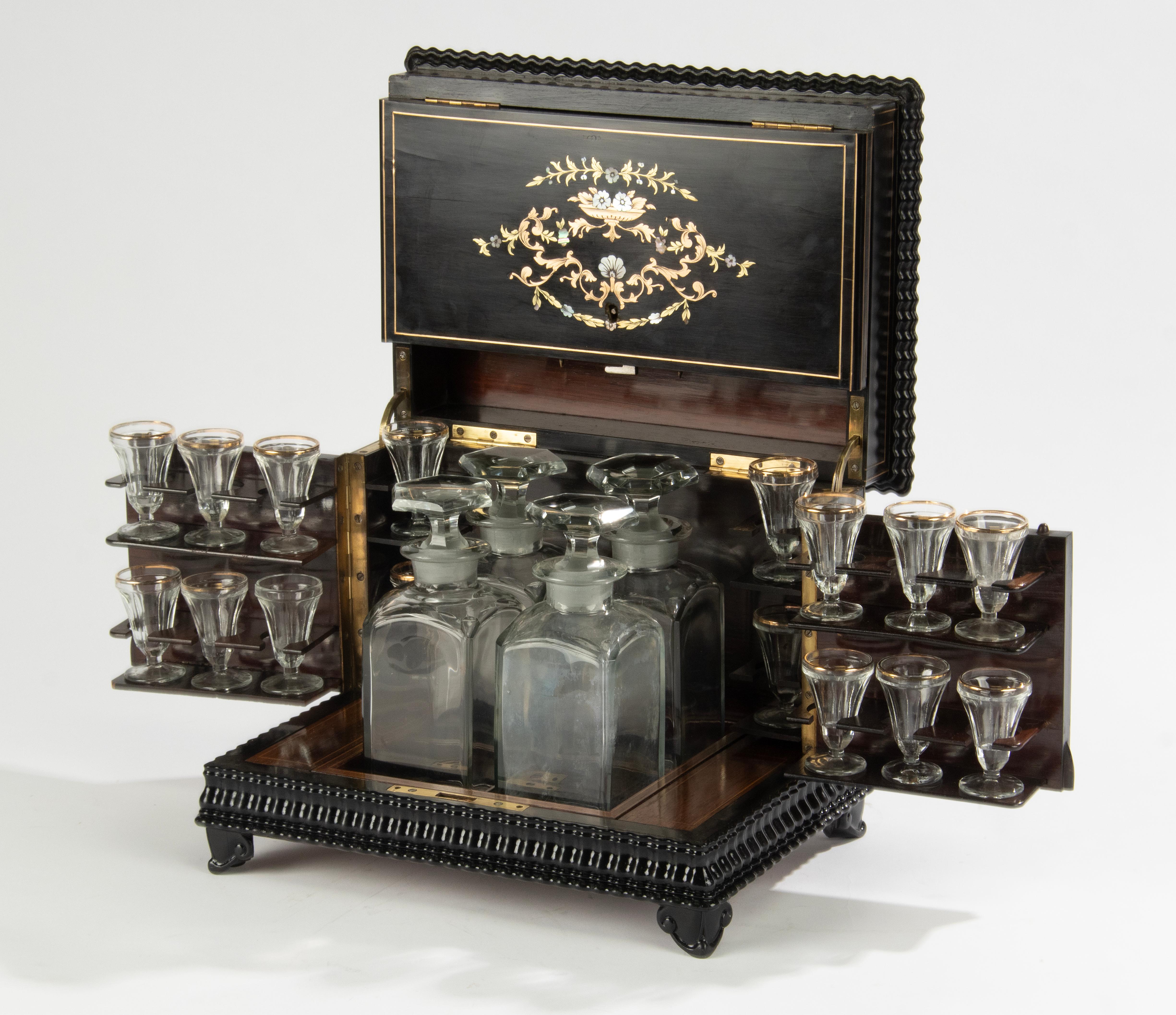 Hand-Crafted 19th Century French Liquor Cabinet Napoleon III with Crystal Interior For Sale