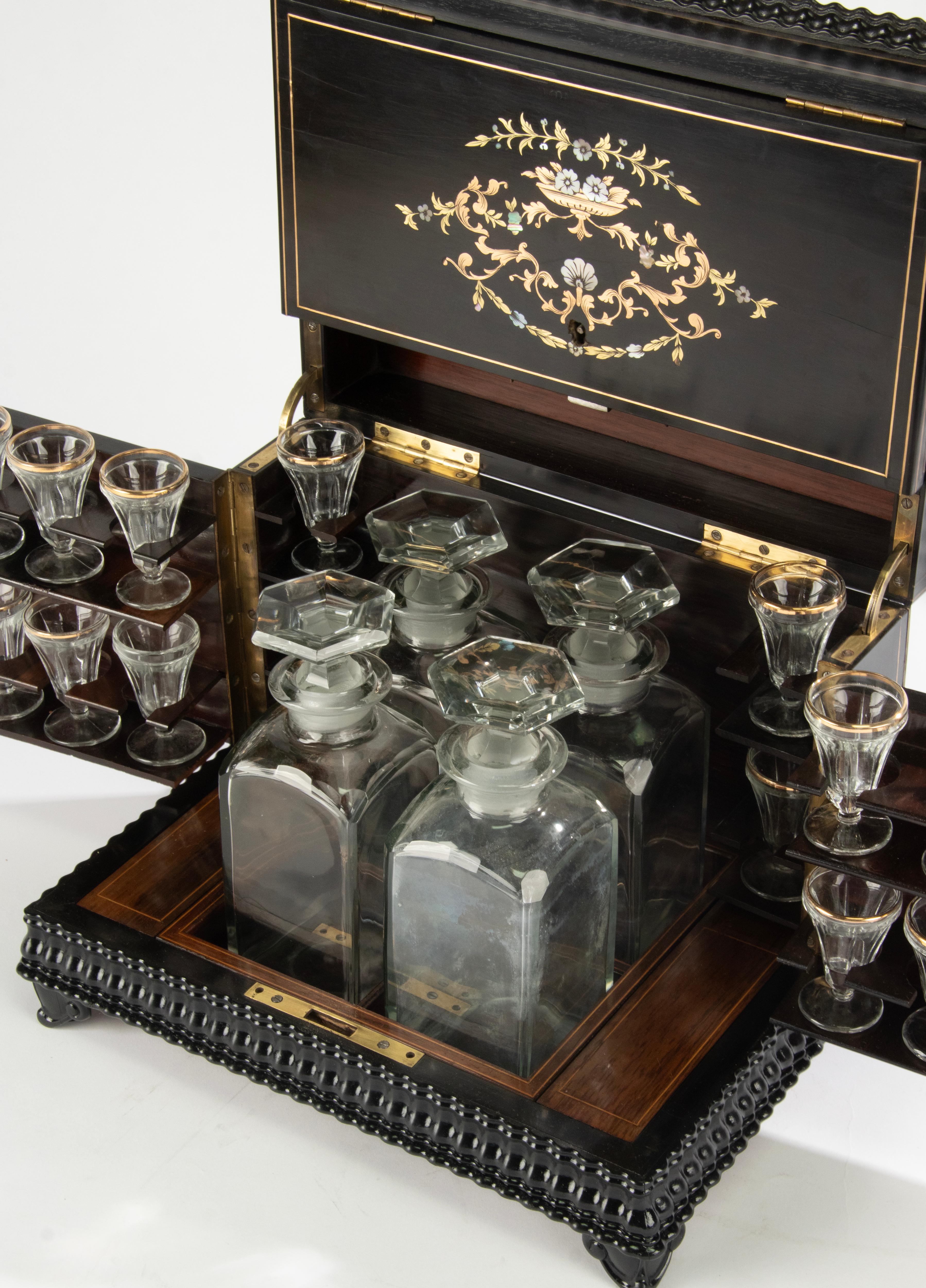 Brass 19th Century French Liquor Cabinet Napoleon III with Crystal Interior
