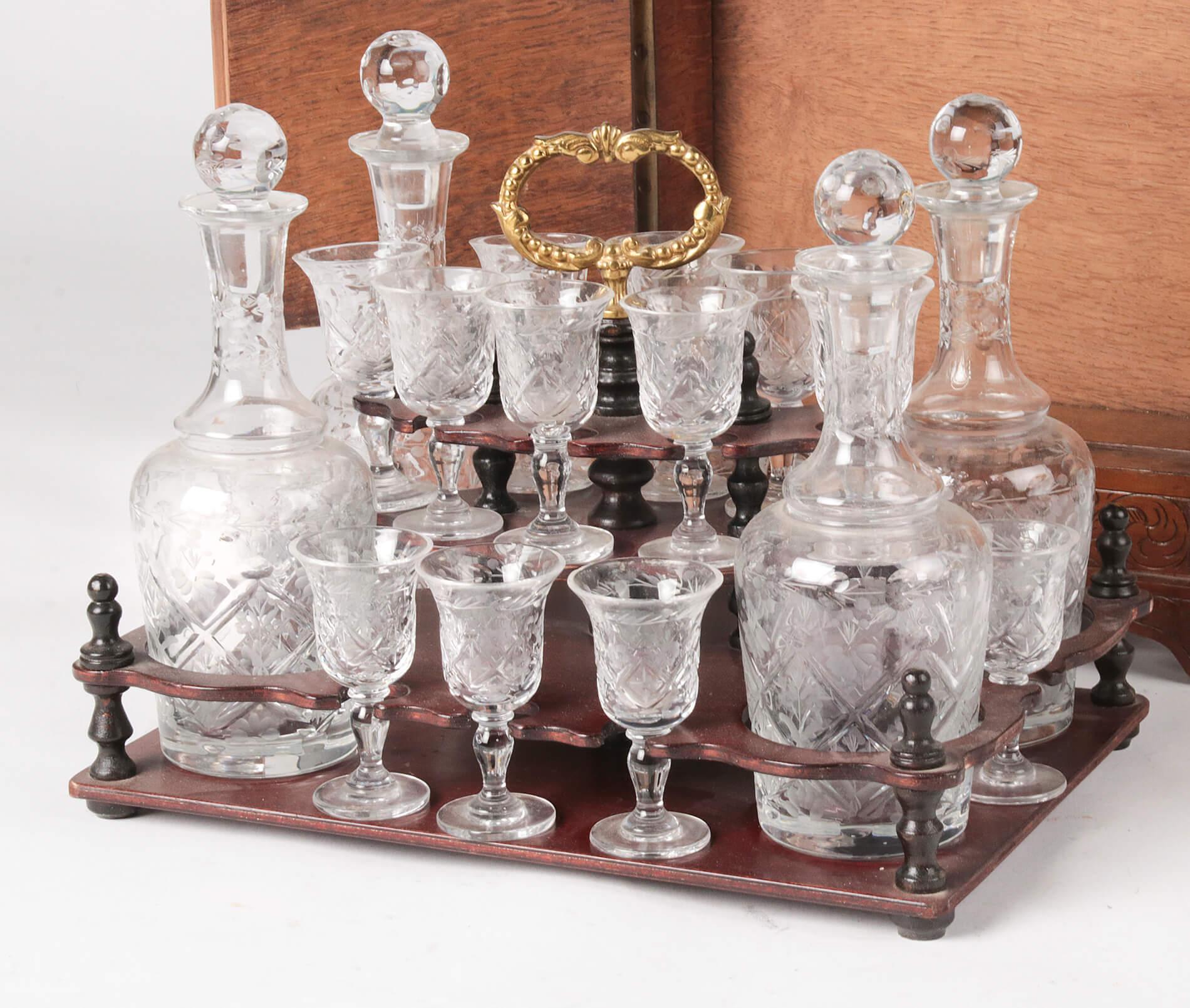 19th Century French Liquor Chest with Crystal Glasses and Decanters 6