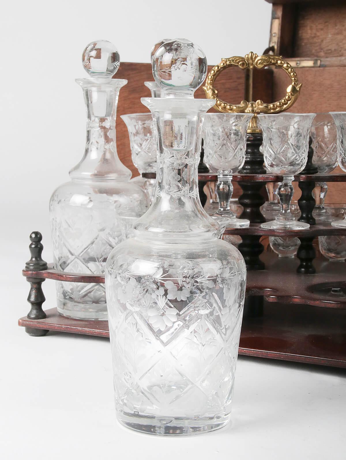 19th Century French Liquor Chest with Crystal Glasses and Decanters 8