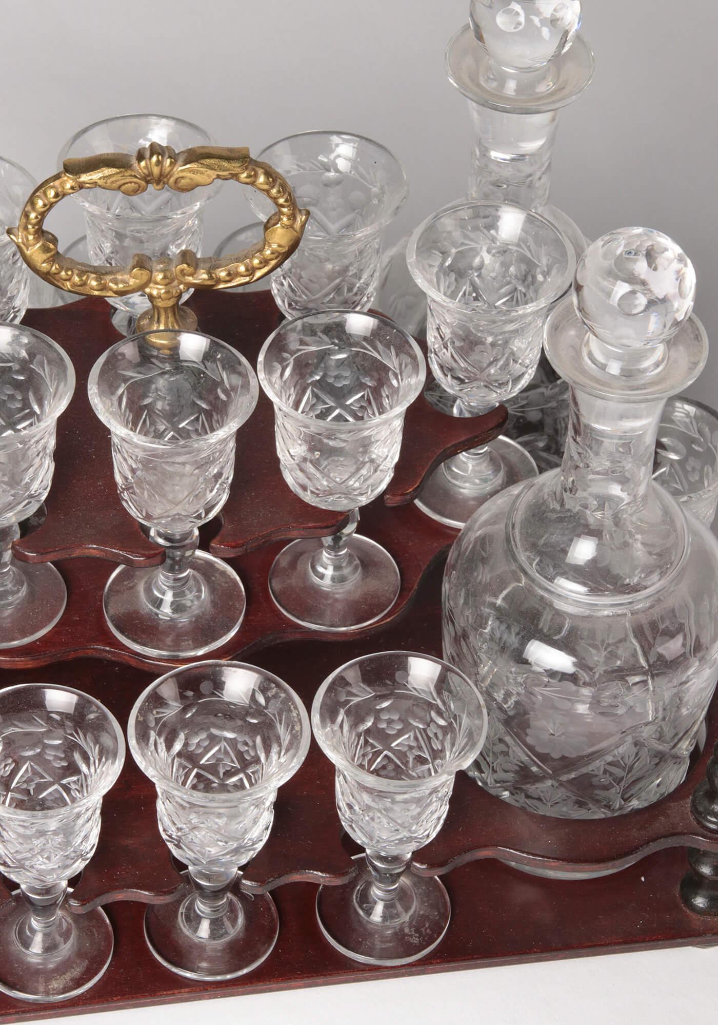 19th Century French Liquor Chest with Crystal Glasses and Decanters 9