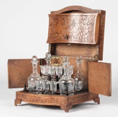 19th Century French Liquor Chest with Crystal Glasses and Decanters