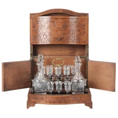 Antique 19th Century French Liquor Chest with Crystal Glasses and Decanters