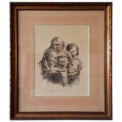 Antique 19th Century French Lithograph Louis Boilly Title "Les Grimaces"