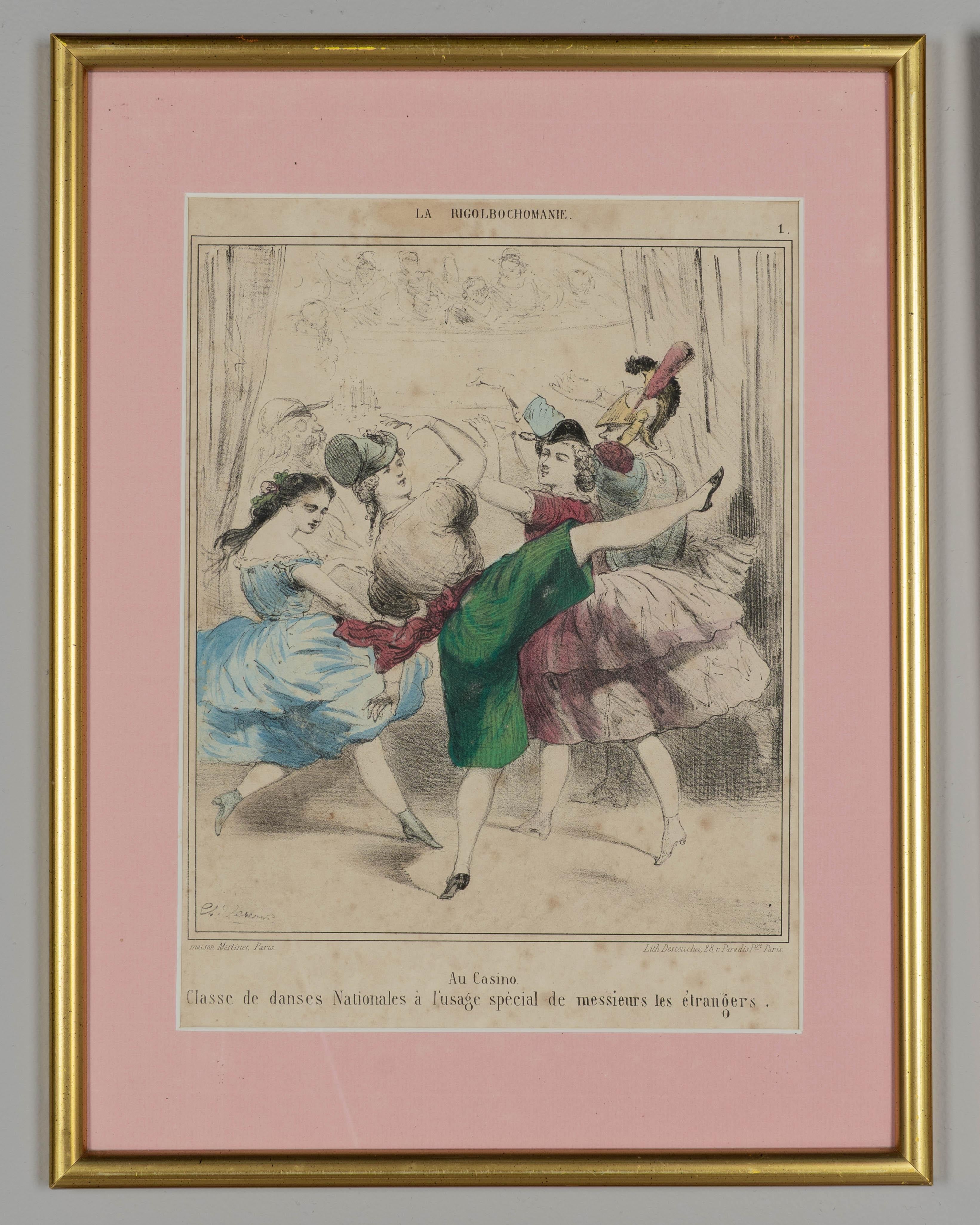 Art Nouveau 19th Century French Lithographs La Rigolbochomanie Set of 6 For Sale