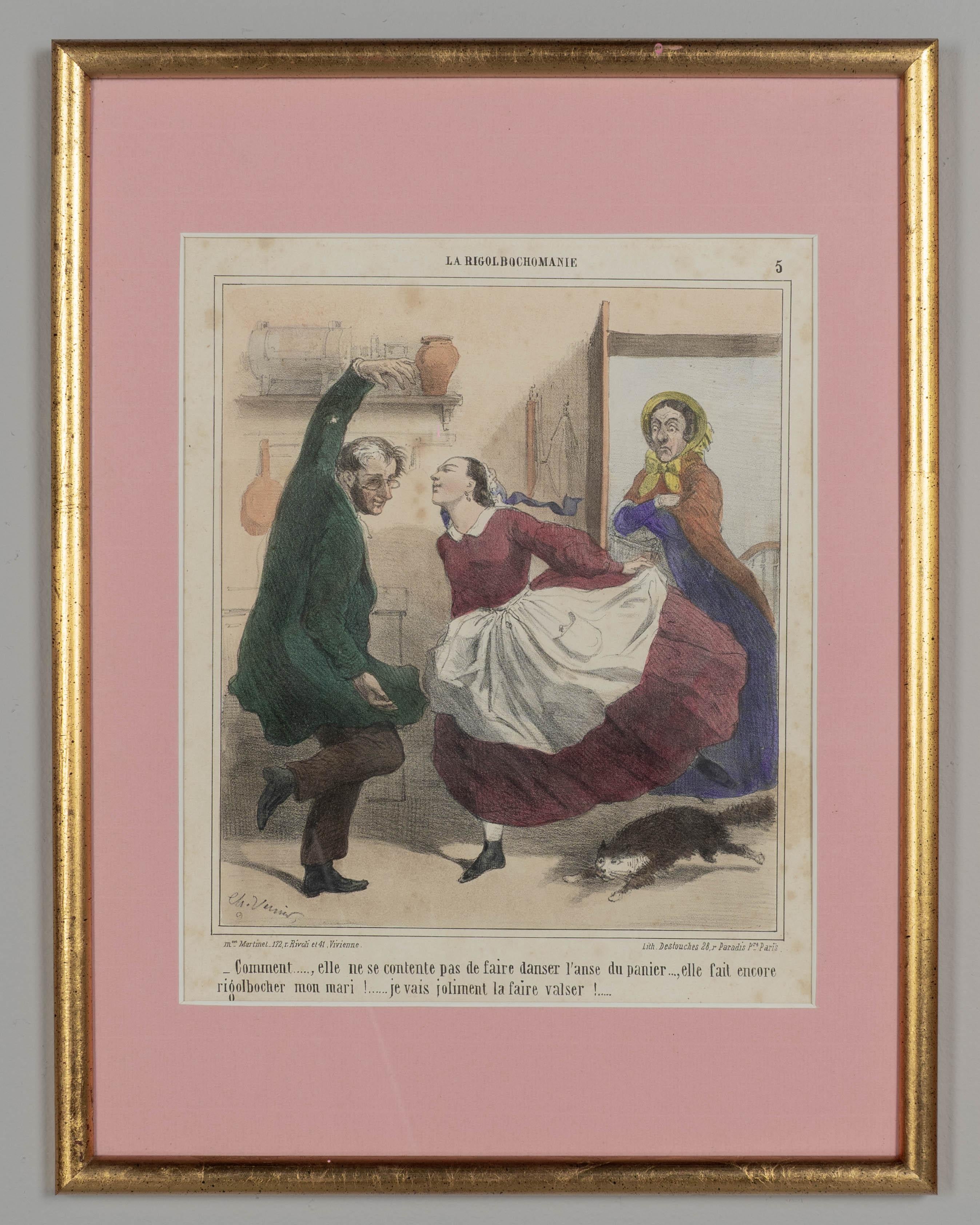 Paper 19th Century French Lithographs La Rigolbochomanie Set of 6 For Sale