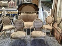 19th Century French Living Room Set in Carved Lacquered Wood from 1890s