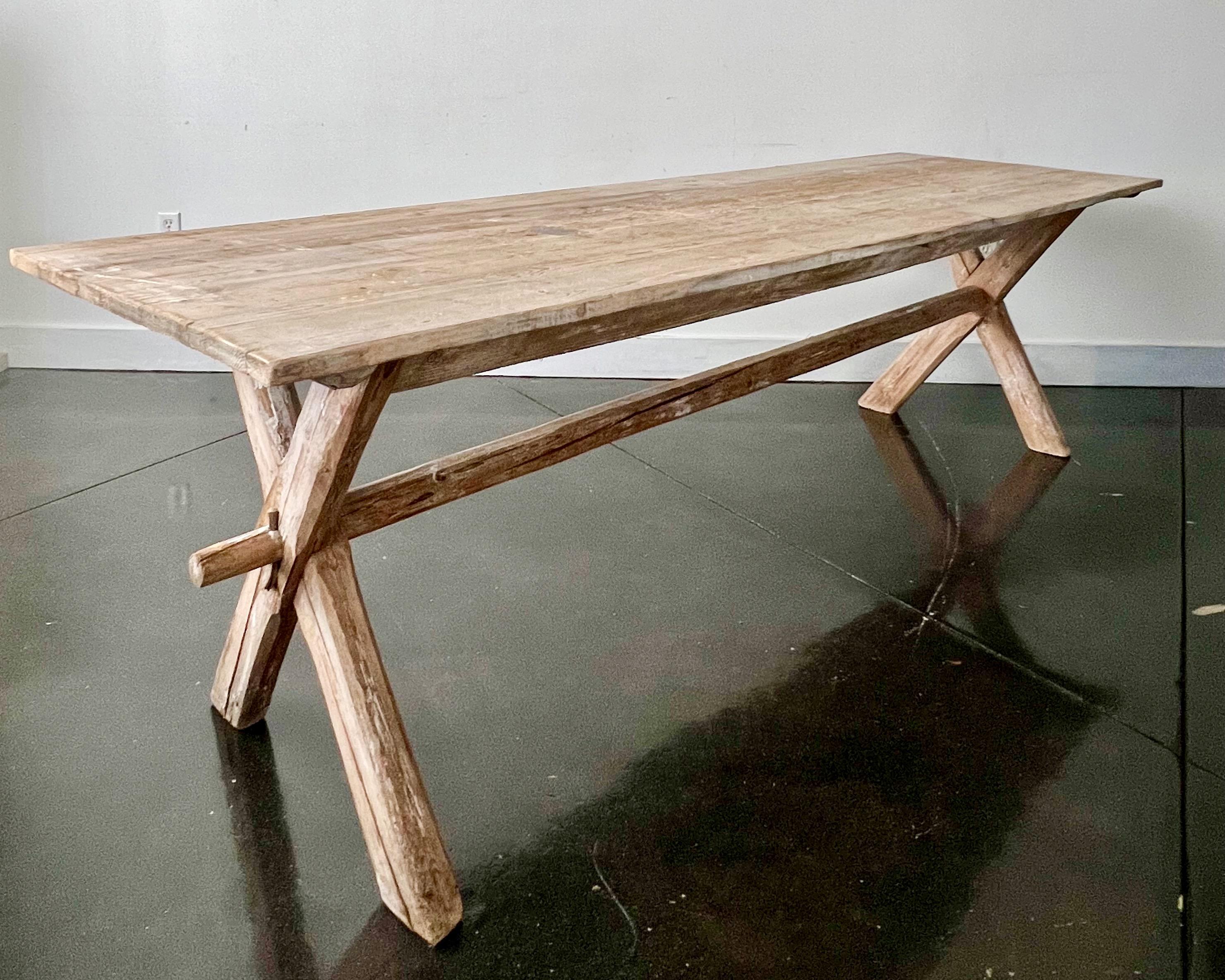 19th Century 19th century French Long Country Harvesting Table For Sale